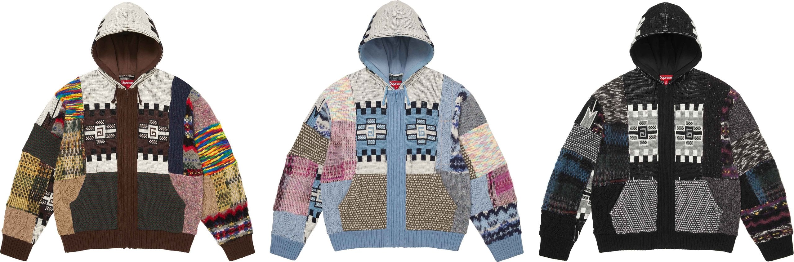 Patchwork Zip Up Hooded Sweater